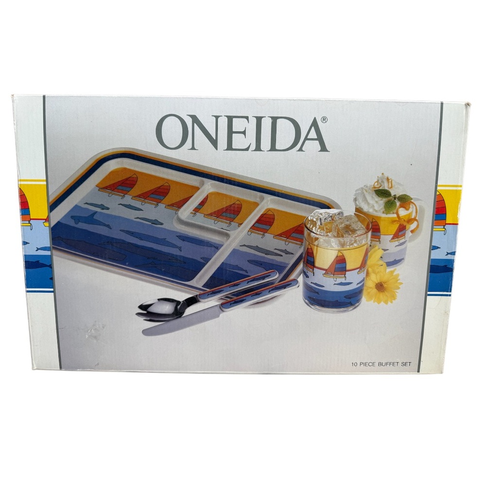 Oneida Vintage 1987 Nautical Sailboat Melamine 10 Piece Buffet Set